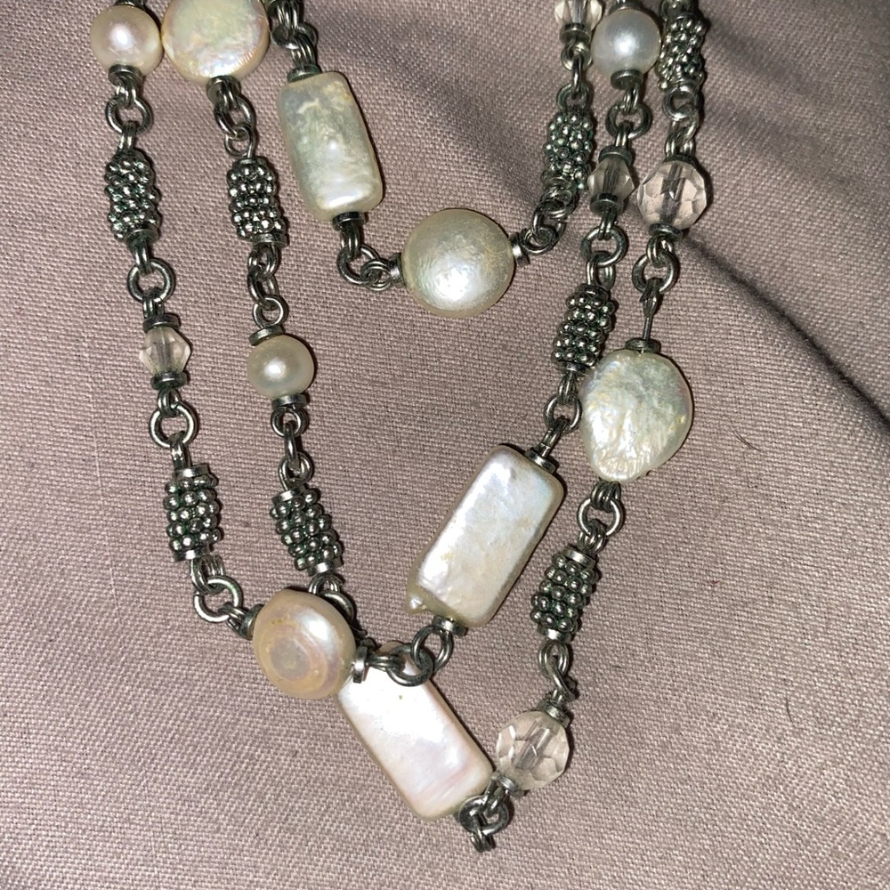 Matching silver/stone necklace and bracelet